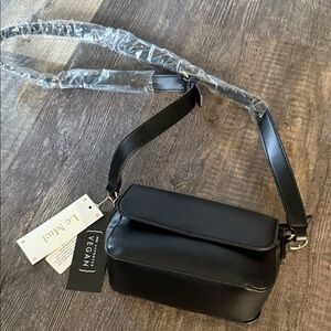 LA MIEL Black Vegan Leather Crossbody Bag